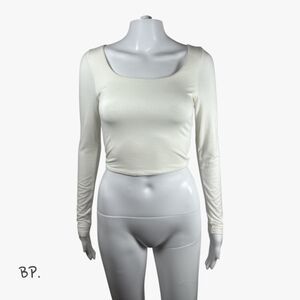 Bp Women's Deep Scoop Crop Top in Ivory Size XS Preppy Glam